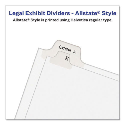 Avery® wholesale. AVERY Preprinted Legal Exhibit Side Tab Index Dividers, Allstate Style, 26-tab, Exhibit A To Exhibit Z, 11 X 8.5, White, 1 Set. HSD Wholesale: Janitorial Supplies, Breakroom Supplies, Office Supplies.