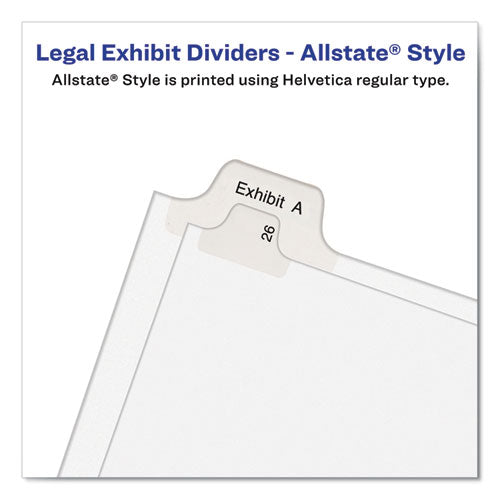 Avery® wholesale. AVERY Preprinted Legal Exhibit Side Tab Index Dividers, Allstate Style, 10-tab, 4, 11 X 8.5, White, 25-pack. HSD Wholesale: Janitorial Supplies, Breakroom Supplies, Office Supplies.