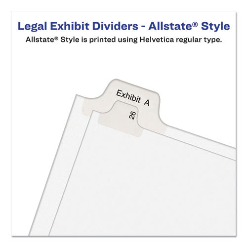 Avery® wholesale. AVERY Preprinted Legal Exhibit Side Tab Index Dividers, Allstate Style, 10-tab, 24, 11 X 8.5, White, 25-pack. HSD Wholesale: Janitorial Supplies, Breakroom Supplies, Office Supplies.