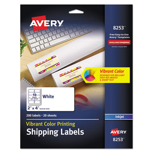 Avery® wholesale. AVERY Vibrant Inkjet Color-print Labels W- Sure Feed, 2 X 4, Matte White, 200-pk. HSD Wholesale: Janitorial Supplies, Breakroom Supplies, Office Supplies.