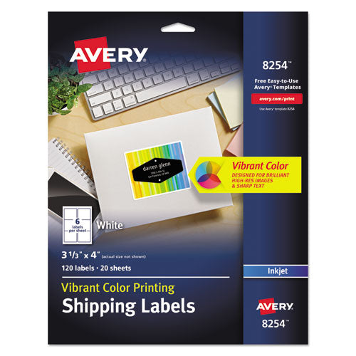 Avery® wholesale. AVERY Vibrant Inkjet Color-print Labels W- Sure Feed, 3 1-3 X 4, Matte White, 120-pk. HSD Wholesale: Janitorial Supplies, Breakroom Supplies, Office Supplies.