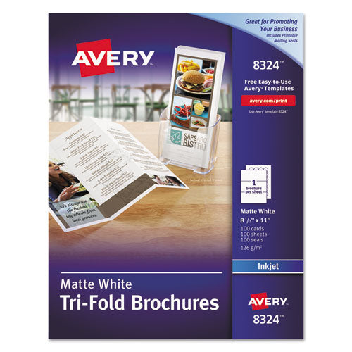 Avery® wholesale. Tri-fold Brochures, 92 Bright, 83lb, 8.5 X 11, Matte White, 100-pack. HSD Wholesale: Janitorial Supplies, Breakroom Supplies, Office Supplies.