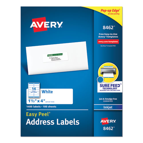 Avery® wholesale. AVERY Easy Peel White Address Labels W- Sure Feed Technology, Inkjet Printers, 1.33 X 4, White, 14-sheet, 100 Sheets-box. HSD Wholesale: Janitorial Supplies, Breakroom Supplies, Office Supplies.