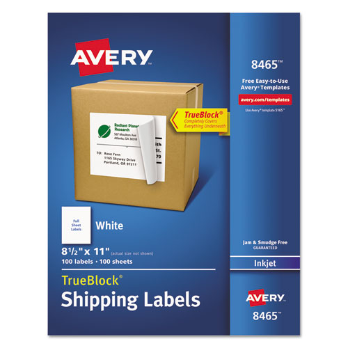 Avery® wholesale. AVERY Shipping Labels With Trueblock Technology, Inkjet Printers, 8.5 X 11, White, 100-box. HSD Wholesale: Janitorial Supplies, Breakroom Supplies, Office Supplies.