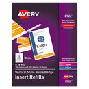 Avery® wholesale. AVERY Name Badge Insert Refills, Vertical, 4 1-4 X 6, White, 100-pack. HSD Wholesale: Janitorial Supplies, Breakroom Supplies, Office Supplies.