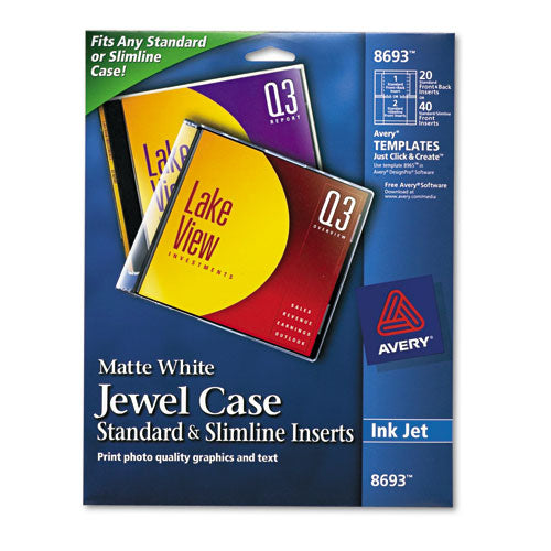 Avery® wholesale. AVERY Inkjet Cd-dvd Jewel Case Inserts, Matte White, 20-pack. HSD Wholesale: Janitorial Supplies, Breakroom Supplies, Office Supplies.