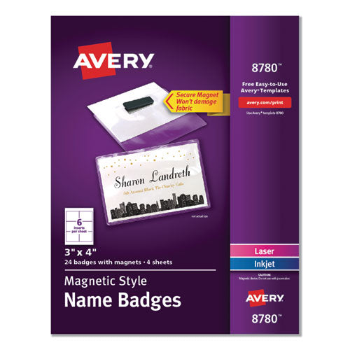 Avery® wholesale. AVERY Magnetic Style Name Badge Kit, Horizontal, 4 X 3, White, 24-pack. HSD Wholesale: Janitorial Supplies, Breakroom Supplies, Office Supplies.