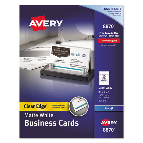 Avery® wholesale. True Print Clean Edge Business Cards, Inkjet, 2 X 3 1-2, White, 1000-box. HSD Wholesale: Janitorial Supplies, Breakroom Supplies, Office Supplies.