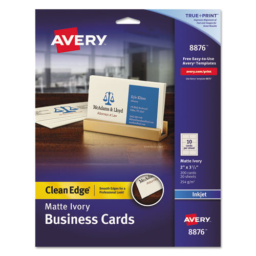 Avery® wholesale. True Print Clean Edge Business Cards, Inkjet, 2 X 3 1-2, Ivory, 200-pack. HSD Wholesale: Janitorial Supplies, Breakroom Supplies, Office Supplies.