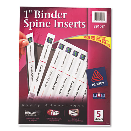 Avery® wholesale. AVERY Binder Spine Inserts, 1" Spine Width, 8 Inserts-sheet, 5 Sheets-pack. HSD Wholesale: Janitorial Supplies, Breakroom Supplies, Office Supplies.