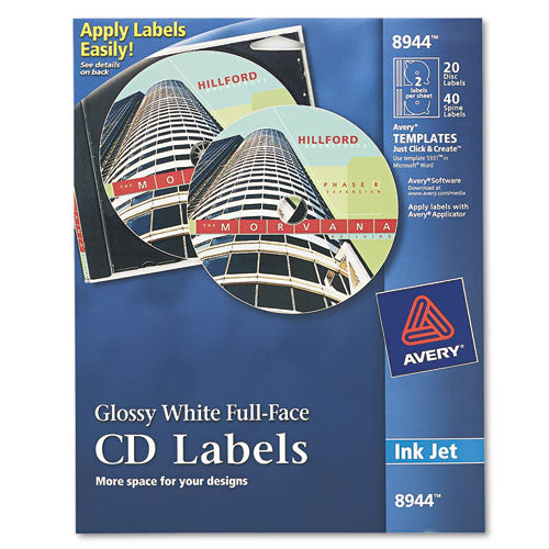 Avery® wholesale. AVERY Inkjet Full-face Cd Labels, Glossy White, 20-pack. HSD Wholesale: Janitorial Supplies, Breakroom Supplies, Office Supplies.