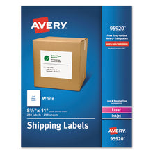 Load image into Gallery viewer, Avery® wholesale. AVERY White Shipping Labels-bulk Packs, Inkjet-laser Printers, 8.5 X 11, White, 250-box. HSD Wholesale: Janitorial Supplies, Breakroom Supplies, Office Supplies.