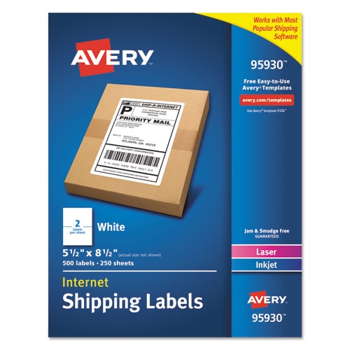 Avery® wholesale. AVERY White Shipping Labels-bulk Packs, Inkjet-laser Printers, 5.5 X 8.5, White, 2-sheet, 250 Sheets-box. HSD Wholesale: Janitorial Supplies, Breakroom Supplies, Office Supplies.