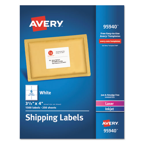 Avery® wholesale. AVERY White Shipping Labels-bulk Packs, Inkjet-laser Printers, 3.33 X 4, White, 6-sheet, 250 Sheets-box. HSD Wholesale: Janitorial Supplies, Breakroom Supplies, Office Supplies.