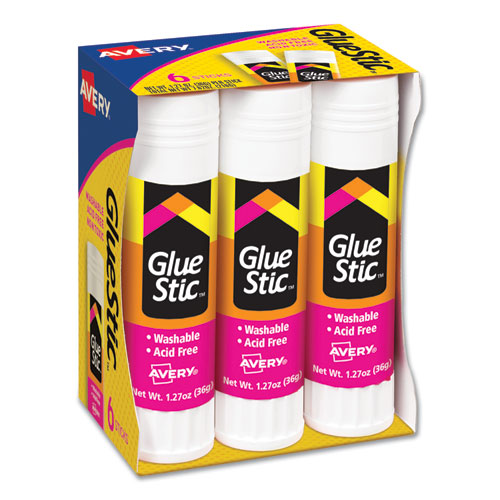 Avery® wholesale. AVERY Permanent Glue Stic Value Pack, 1.27 Oz, Applies White, Dries Clear, 6-pack. HSD Wholesale: Janitorial Supplies, Breakroom Supplies, Office Supplies.