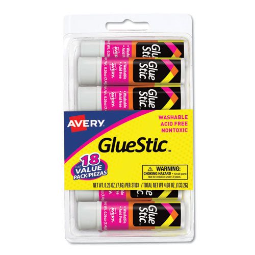 Avery® wholesale. AVERY Permanent Glue Stic Value Pack, 0.26 Oz, Applies White, Dries Clear, 18-pack. HSD Wholesale: Janitorial Supplies, Breakroom Supplies, Office Supplies.