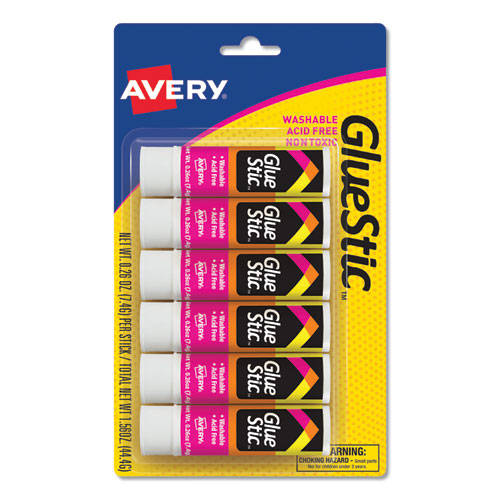 Avery® wholesale. AVERY Permanent Glue Stic Value Pack, 0.26 Oz, Applies White, Dries Clear, 6-pack. HSD Wholesale: Janitorial Supplies, Breakroom Supplies, Office Supplies.