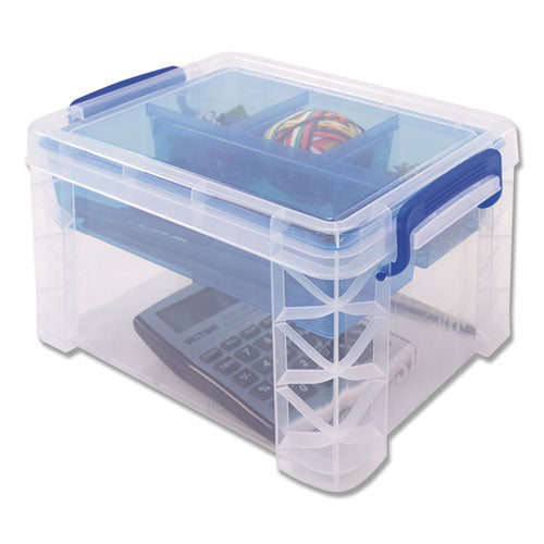 Advantus wholesale. Super Stacker Divided Storage Box, 5 Sections, 7.5" X 10.13" X 6.5", Clear-blue. HSD Wholesale: Janitorial Supplies, Breakroom Supplies, Office Supplies.