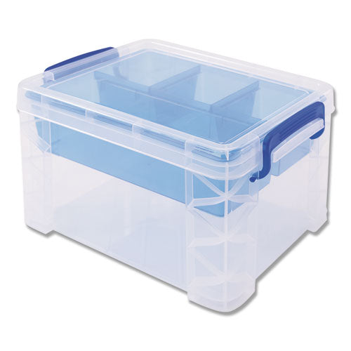 Advantus wholesale. Super Stacker Divided Storage Box, 5 Sections, 7.5" X 10.13" X 6.5", Clear-blue. HSD Wholesale: Janitorial Supplies, Breakroom Supplies, Office Supplies.