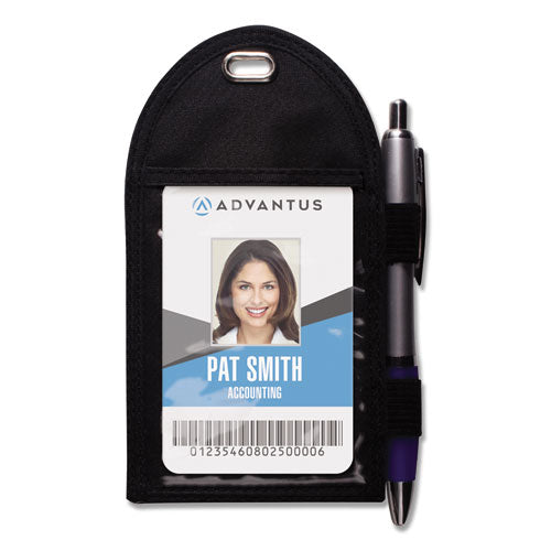 Advantus wholesale. Badge Holder With Pen Loop, Vertical, 3 1-4" X 6", Black, 12-box. HSD Wholesale: Janitorial Supplies, Breakroom Supplies, Office Supplies.