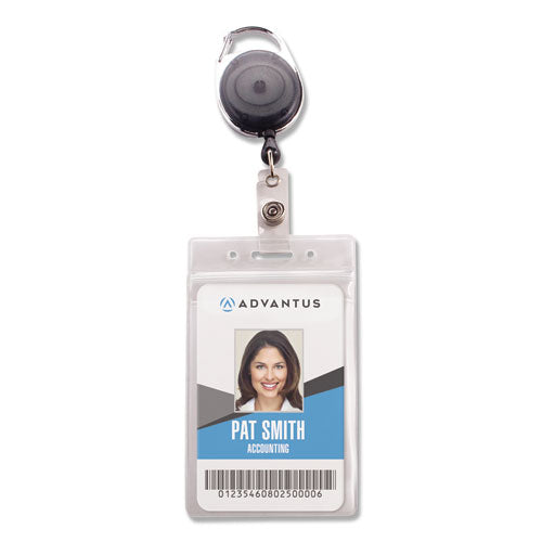 Advantus wholesale. Resealable Id Badge Holder, Cord Reel, Vertical, 3.68 X 5, Clear, 10-pack. HSD Wholesale: Janitorial Supplies, Breakroom Supplies, Office Supplies.