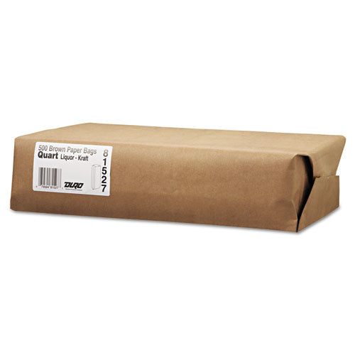 General wholesale. Liquor-takeout Quart-sized Paper Bags, 35 Lbs Capacity, Quart, 4.25"w X 2.5"d X 16"h, Kraft, 500 Bags. HSD Wholesale: Janitorial Supplies, Breakroom Supplies, Office Supplies.