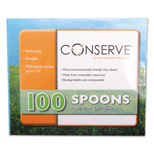 CONSERVE® wholesale. Corn Starch Cutlery, Spoon, White, 100-pack. HSD Wholesale: Janitorial Supplies, Breakroom Supplies, Office Supplies.