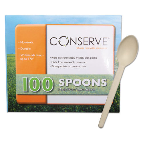 CONSERVE® wholesale. Corn Starch Cutlery, Spoon, White, 100-pack. HSD Wholesale: Janitorial Supplies, Breakroom Supplies, Office Supplies.