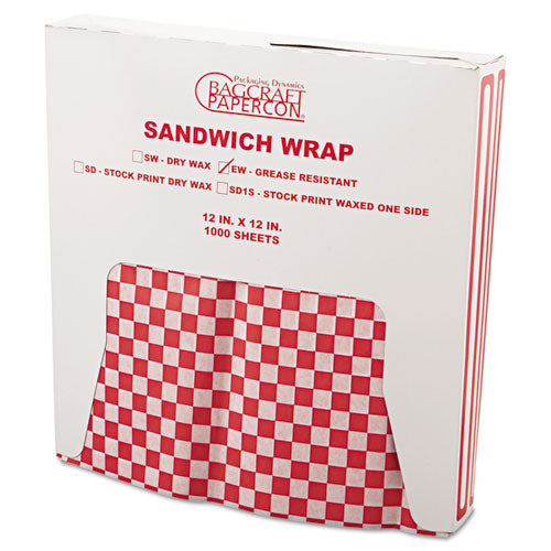 Bagcraft wholesale. Grease-resistant Paper Wraps And Liners, 12 X 12, Red Check, 1000-box, 5 Boxes-carton. HSD Wholesale: Janitorial Supplies, Breakroom Supplies, Office Supplies.