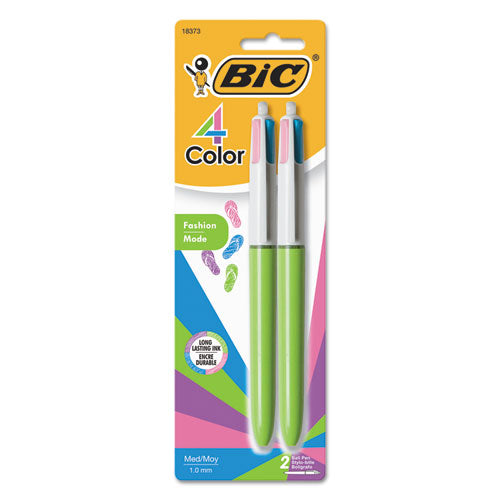 BIC® wholesale. BIC Retractable Ballpoint Pen, 1 Mm, Lime-pink-purple-turq Ink, Lime Barrel, 2-pack. HSD Wholesale: Janitorial Supplies, Breakroom Supplies, Office Supplies.
