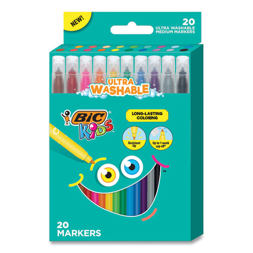 BIC® wholesale. BIC Kids Ultra Washable Markers, Medium Bullet Tip, Assorted Colors, 20-pack. HSD Wholesale: Janitorial Supplies, Breakroom Supplies, Office Supplies.