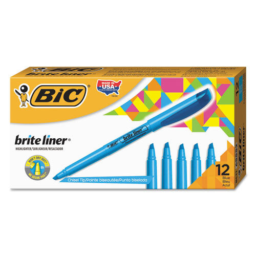 BIC® wholesale. BIC Brite Liner Highlighter, Chisel Tip, Fluorescent Blue, Dozen. HSD Wholesale: Janitorial Supplies, Breakroom Supplies, Office Supplies.