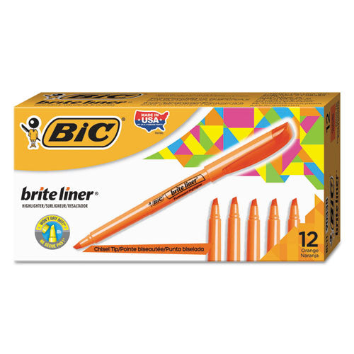 BIC® wholesale. BIC Brite Liner Highlighter, Chisel Tip, Fluorescent Orange, Dozen. HSD Wholesale: Janitorial Supplies, Breakroom Supplies, Office Supplies.