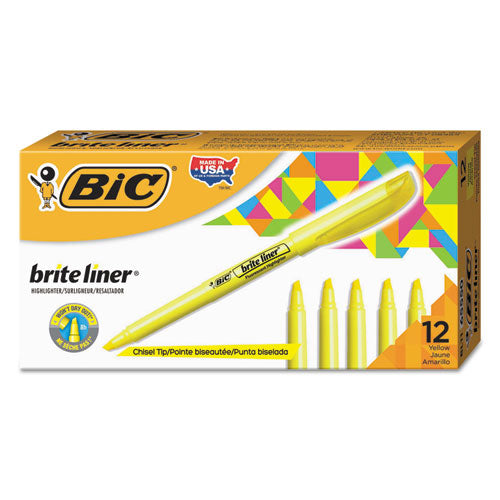 BIC® wholesale. BIC Brite Liner Highlighter, Chisel Tip, Fluorescent Yellow, Dozen. HSD Wholesale: Janitorial Supplies, Breakroom Supplies, Office Supplies.