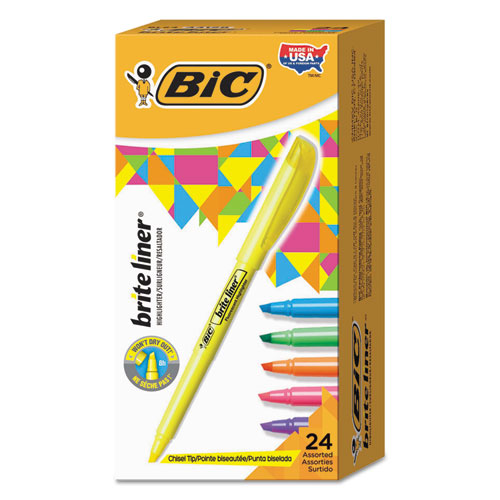BIC® wholesale. BIC Brite Liner Highlighter Value Pack, Chisel Tip, Assorted Colors, 24-set. HSD Wholesale: Janitorial Supplies, Breakroom Supplies, Office Supplies.