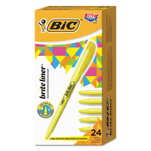 BIC® wholesale. BIC Brite Liner Highlighter Value Pack, Chisel Tip, Yellow, 24-pack. HSD Wholesale: Janitorial Supplies, Breakroom Supplies, Office Supplies.
