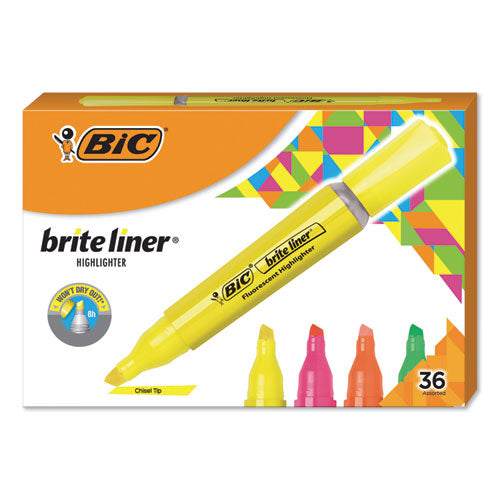 BIC® wholesale. BIC Brite Liner Tank-style Highlighter Value Pack, Chisel Tip, Assorted Colors, 36-pack. HSD Wholesale: Janitorial Supplies, Breakroom Supplies, Office Supplies.