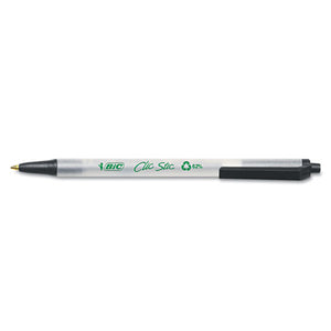 BIC® wholesale. BIC Ecolutions Clic Stic Retractable Ballpoint Pen, 1mm, Black Ink, Clear Barrel, Dozen. HSD Wholesale: Janitorial Supplies, Breakroom Supplies, Office Supplies.