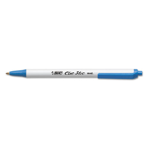 BIC® wholesale. BIC Clic Stic Retractable Ballpoint Pen, Medium 1 Mm, Blue Ink, White Barrel, Dozen. HSD Wholesale: Janitorial Supplies, Breakroom Supplies, Office Supplies.