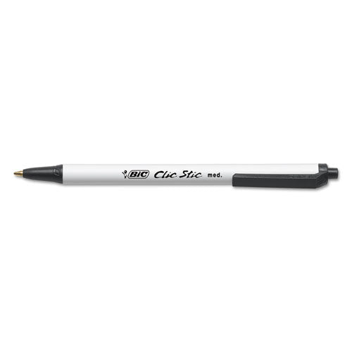 BIC® wholesale. BIC Clic Stic Retractable Ballpoint Pen, Medium 1 Mm, Black Ink, White Barrel, Dozen. HSD Wholesale: Janitorial Supplies, Breakroom Supplies, Office Supplies.