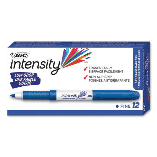 BIC® wholesale. BIC Intensity Low Odor Dry Erase Marker, Fine Bullet Tip, Blue, Dozen. HSD Wholesale: Janitorial Supplies, Breakroom Supplies, Office Supplies.