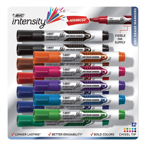 BIC® wholesale. BIC Intensity Tank-style Advanced Dry Erase Marker, Broad Bullet Tip, Assorted, Dozen. HSD Wholesale: Janitorial Supplies, Breakroom Supplies, Office Supplies.