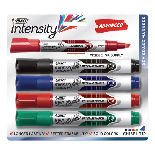 BIC® wholesale. BIC Intensity Tank-style Advanced Dry Erase Marker, Broad Bullet Tip, Assorted, 4-pack. HSD Wholesale: Janitorial Supplies, Breakroom Supplies, Office Supplies.