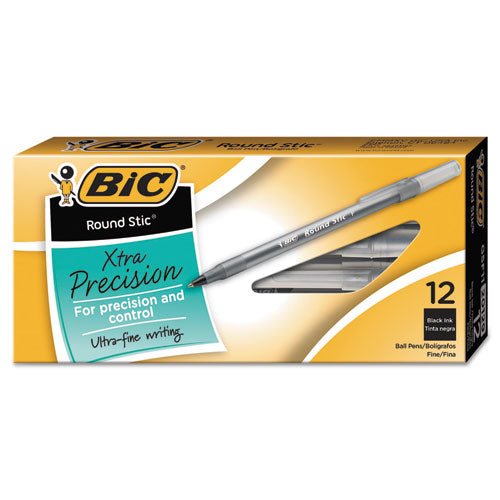 BIC® wholesale. BIC Round Stic Xtra Precision Stick Ballpoint Pen, 0.8 Mm, Black Ink, Smoke Barrel, Dozen. HSD Wholesale: Janitorial Supplies, Breakroom Supplies, Office Supplies.