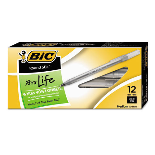 BIC® wholesale. BIC Round Stic Xtra Life Stick Ballpoint Pen, 1 Mm, Black Ink, Smoke Barrel, Dozen. HSD Wholesale: Janitorial Supplies, Breakroom Supplies, Office Supplies.