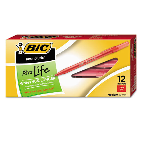 BIC® wholesale. BIC Round Stic Xtra Life Stick Ballpoint Pen, 1 Mm, Red Ink, Translucent Red Barrel, Dozen. HSD Wholesale: Janitorial Supplies, Breakroom Supplies, Office Supplies.