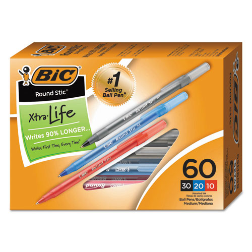BIC® wholesale. BIC Round Stic Xtra Precision Stick Ballpoint Pen Value Pack, 1 Mm, Assorted Ink-barrel, 60-pack. HSD Wholesale: Janitorial Supplies, Breakroom Supplies, Office Supplies.