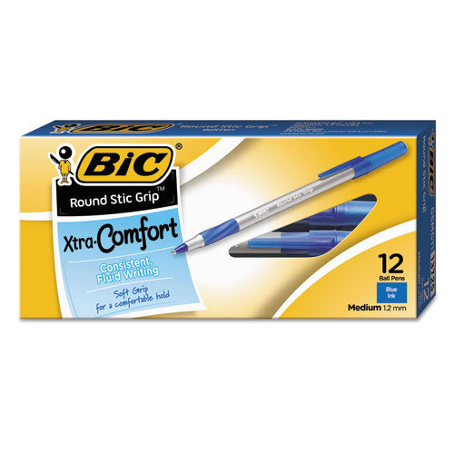 BIC® wholesale. BIC Round Stic Grip Xtra Comfort Stick Ballpoint Pen, 1.2mm, Blue Ink, Gray Barrel, Dozen. HSD Wholesale: Janitorial Supplies, Breakroom Supplies, Office Supplies.