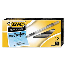 Load image into Gallery viewer, BIC® wholesale. BIC Round Stic Grip Xtra Comfort Stick Ballpoint Pen, 1.2mm, Black Ink, Gray Barrel, Dozen. HSD Wholesale: Janitorial Supplies, Breakroom Supplies, Office Supplies.