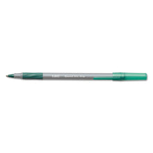 Load image into Gallery viewer, BIC® wholesale. BIC Round Stic Grip Xtra Comfort Stick Ballpoint Pen, 1.2mm, Green Ink, Gray Barrel, Dozen. HSD Wholesale: Janitorial Supplies, Breakroom Supplies, Office Supplies.